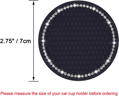 Bling Car Coasters, 2 Pack PVC Car Cup Holder Insert Coaster - anti Slip Universal Vehicle Interior Accessories Crystal Glitter Cup Mats for Women and Men(2.75" Diameter, Black)
