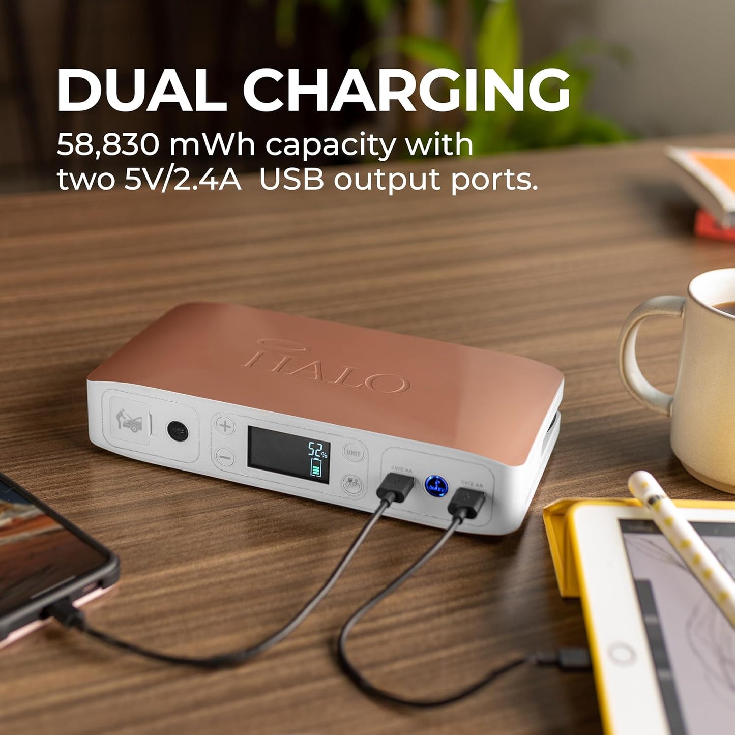 Bolt 58830 Mwh Portable Phone Laptop Charger Car Jump Starter with AC Outlet and Car Charger - Rose Gold