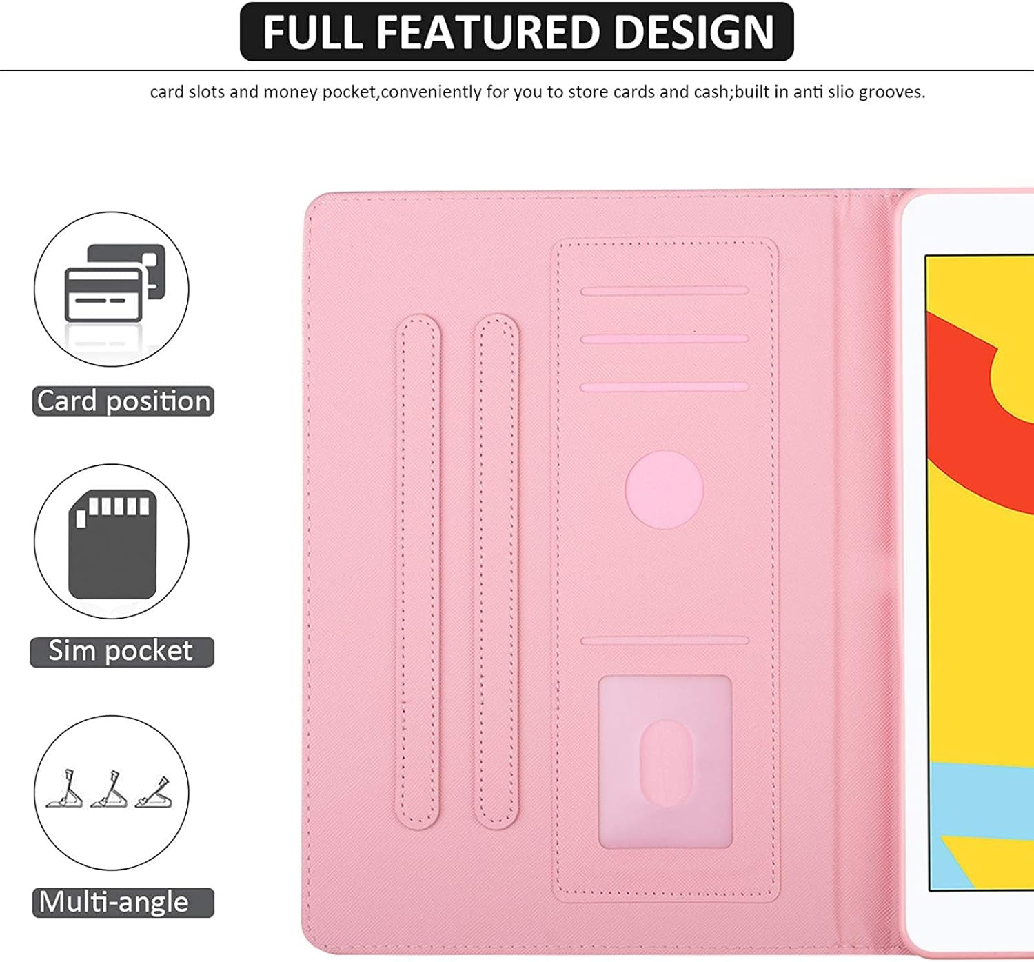 Ipad Mini 5 Case Mini 4 Mini 3 2 Cover,  Smart Wake Sleep Flip Stand Case Soft PU Leather Protective Case with Card Slot Pen Holder for Apple Ipad Mini 1 2 3 4 5 - Pink Marble